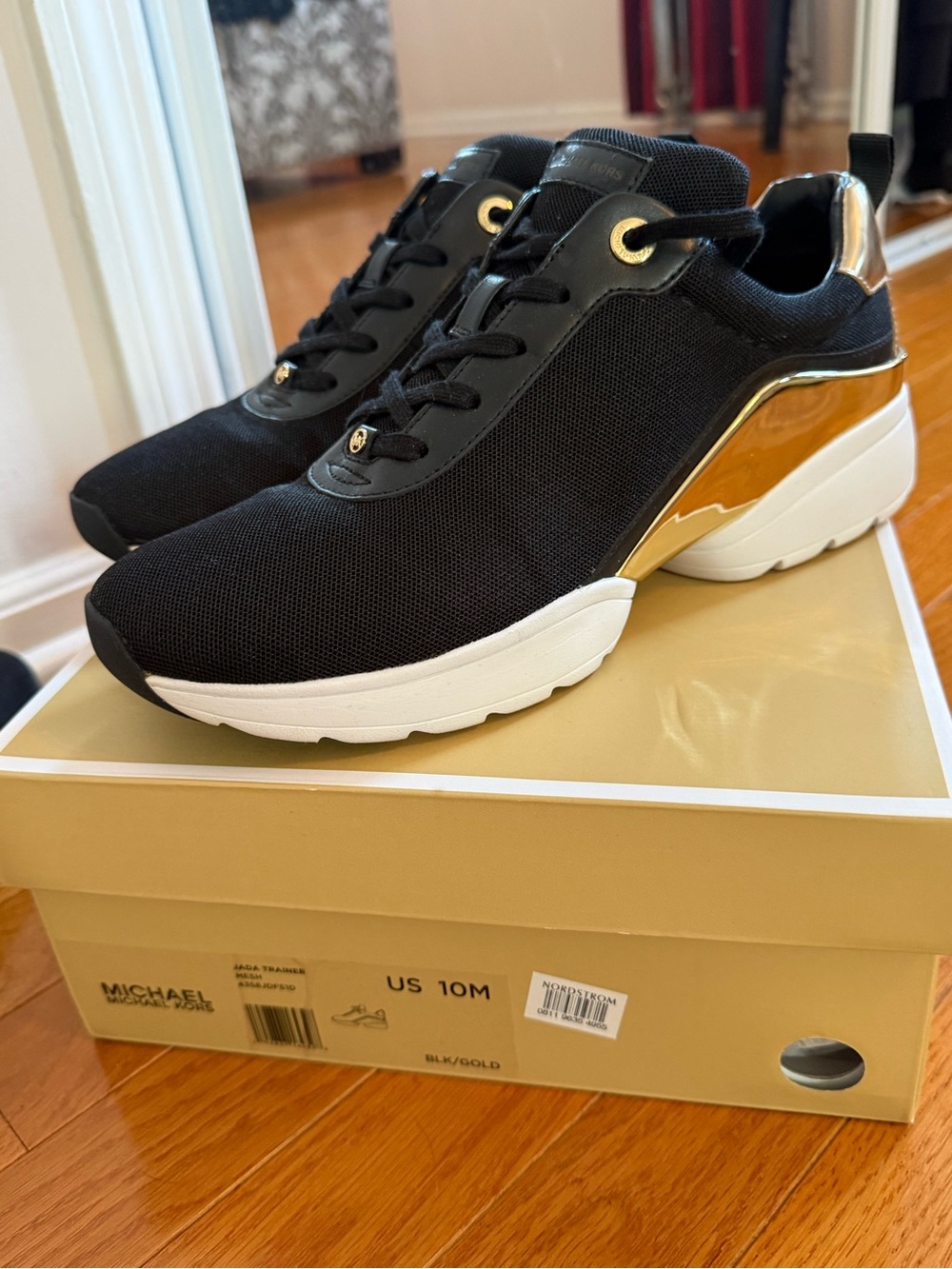 MICHAEL Michael Kors Jada Trainer Sneakers Black Gold Size 10M w/ Box